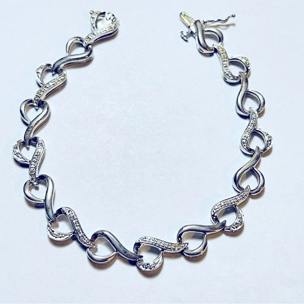 Vintage .925 Sterling Silver SUN Bracelet Hearts Infinity with Small Rhi…